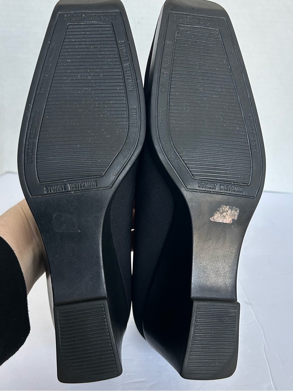 Stuart Weitzman High Vamp Square Toe Pumps Black 9.5 AA Narrow 90s Minimalist - Picture 11 of 12